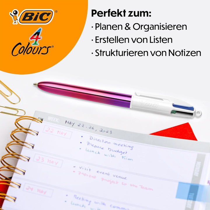 BIC 4 Farben Kugelschreiber Set 4 Colours Gradient, 5er Pack in Metallic-Farbverlauf, nachfüllbar, I