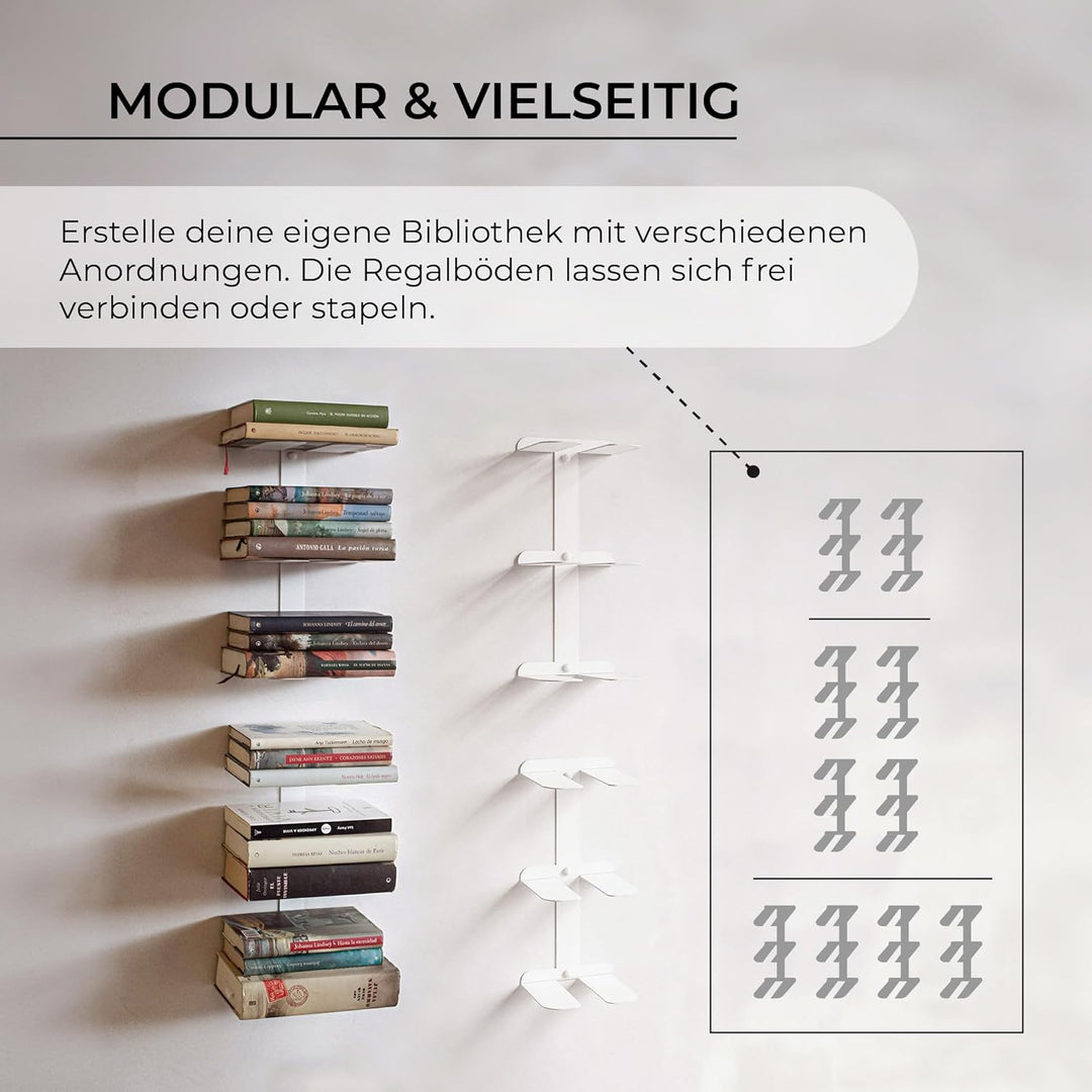 MILUKA Set 2 Unsichtbare Bücherregal Wand 35 cm | Wandregal Weiss Metall mit 3 Schwebenden Regalen f
