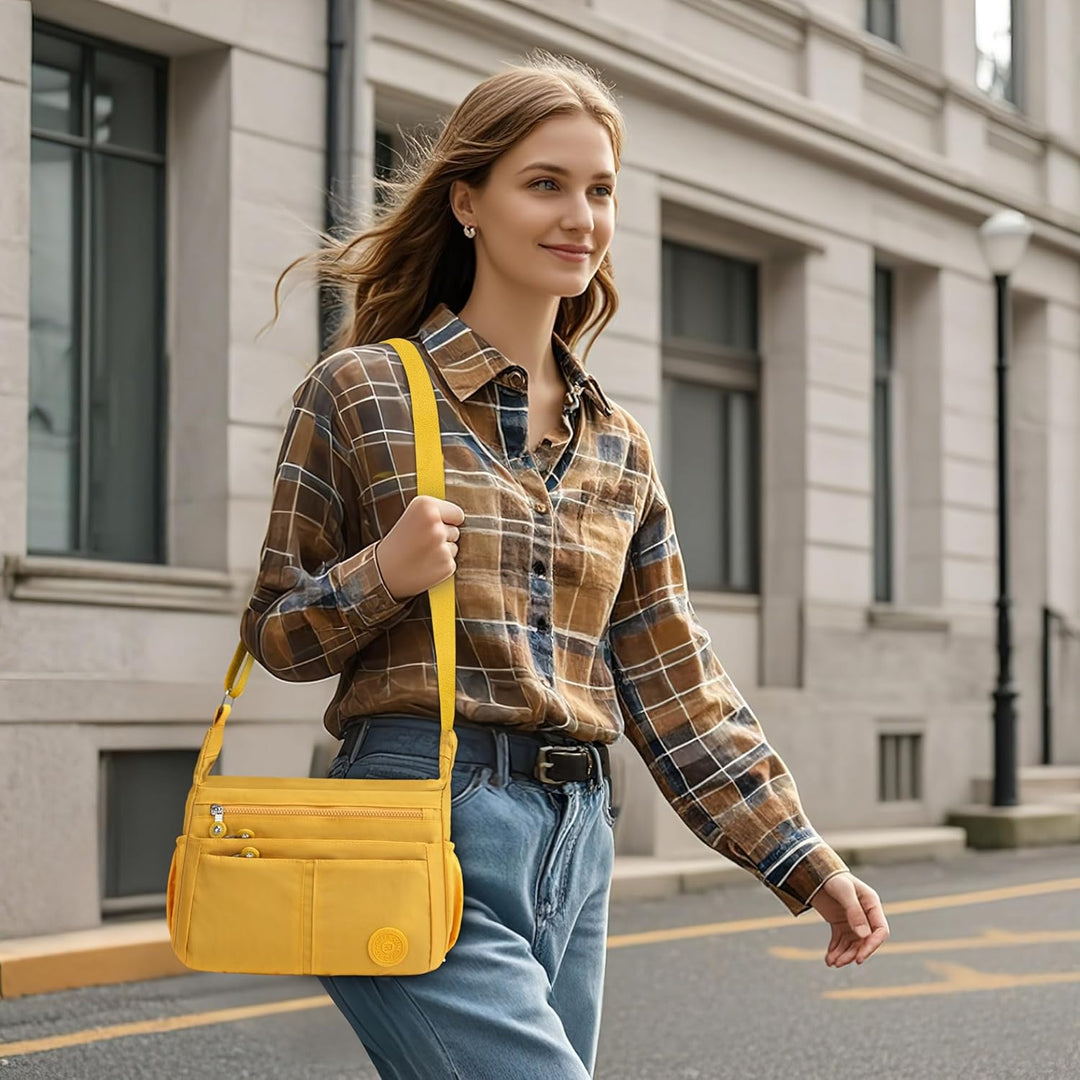 DIRRONA Beiläufig Damen Umhängetasche Multi Pocket Crossbody Bag Mittelgrosse Umhängetasche Aus Nylo