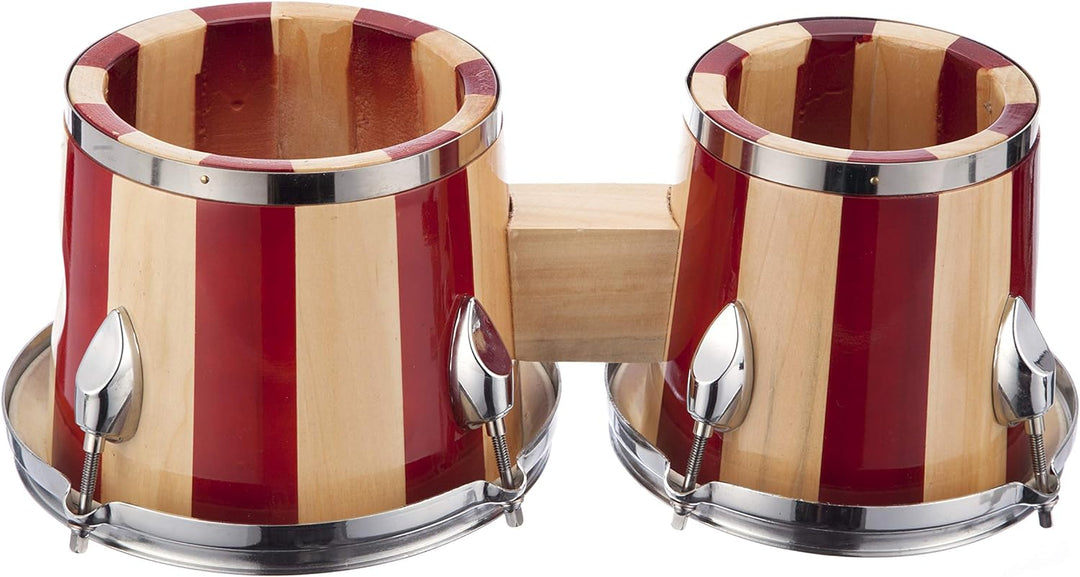 RockJam RJ-100301 7" and 8" Bongo Set with Padded Bag and Tuning Wrench Red and Natural Stripe Red S