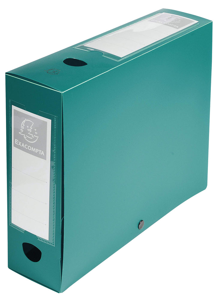 Exacompta 59833E Packung (mit 10 Archivboxen aus PP, mit Druckknopf, Rücken 80mm, DIN A4, mit Rücken