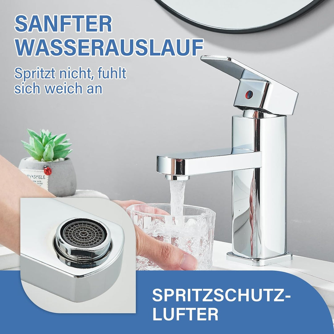 Wasserhahn Bad Badarmatur Chrom für Badezimmer Einhebelmischer Kleine Waschtischarmatur Waschbecken