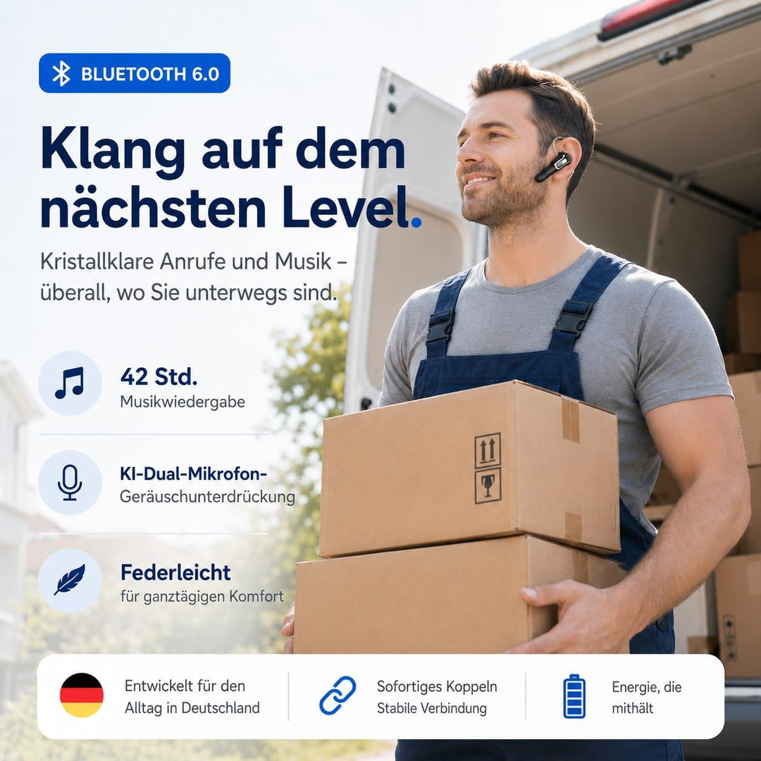 Micool Headset Bluetooth Handy V6.0 mit KI Geräuschunterdrückung & 38 Std. Sprechzeit – Single Ear F
