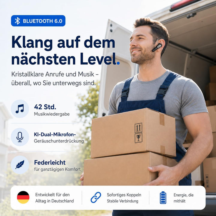 Micool Headset Bluetooth Handy V6.0 mit KI Geräuschunterdrückung & 38 Std. Sprechzeit – Single Ear F