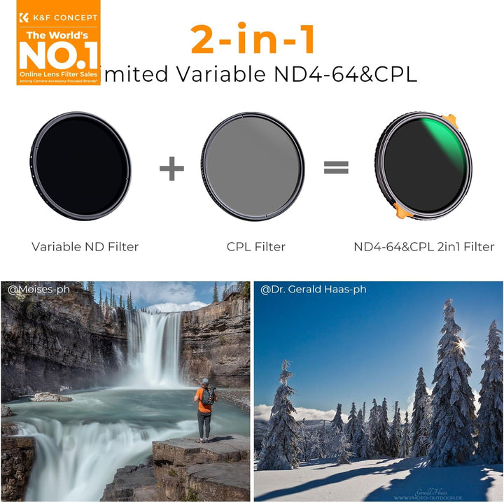 K&F Concept Nano-X ND Filter 58mm CPL&ND4-ND64 2 in 1 multifunktionaler Graufilter und CPL Filter Po
