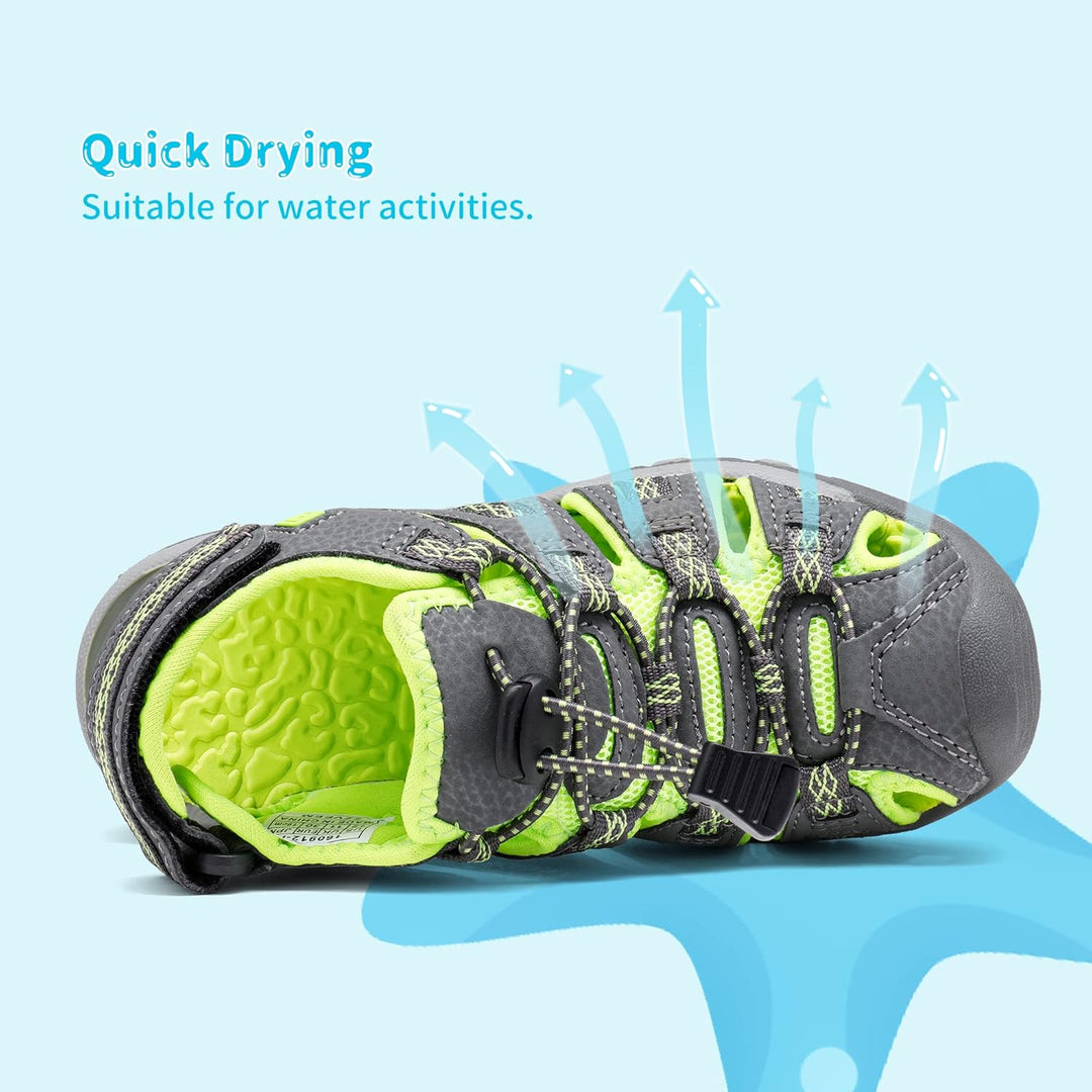 DREAM PAIRS Unisex Kinder 160912-k Sportsandalen 28 EU Grau Neon Grün, 28 EU Grau Neon Grün
