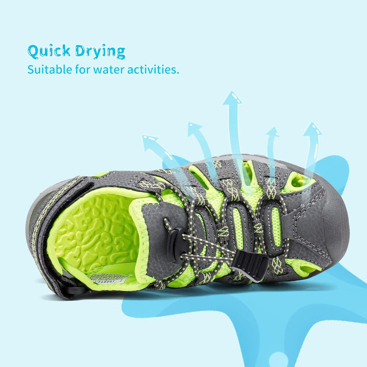 DREAM PAIRS Unisex Kinder 160912-k Sportsandalen 28 EU Grau Neon Grün, 28 EU Grau Neon Grün