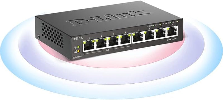 D-Link DGS-1008P, 8-Port Unmanaged PoE+ Gigabit Switch (8 Anschlüsse mit 10/100/1000 Mbit/s, 4 davon