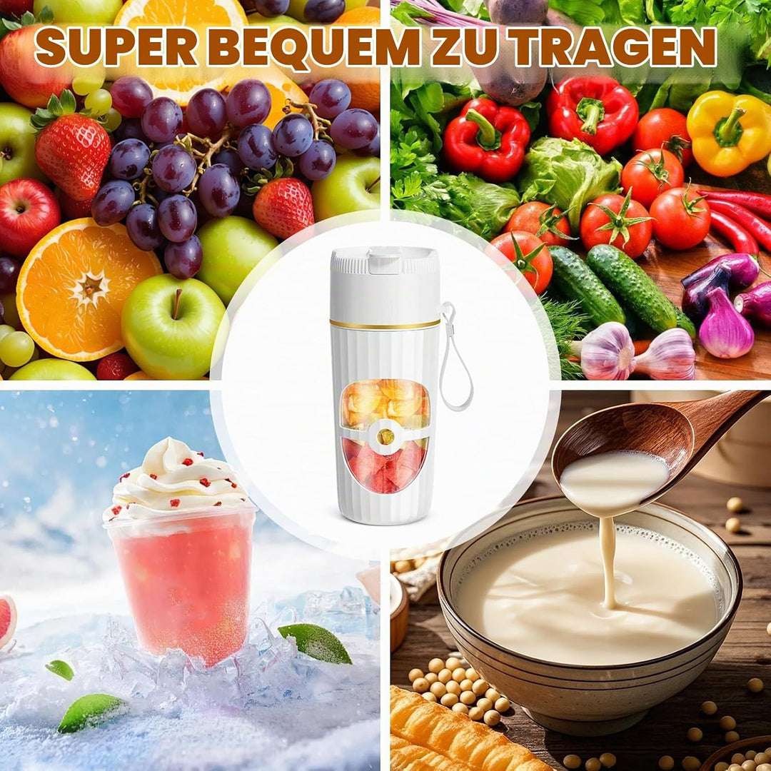 Tragbarer Mixer Smoothie Maker 400ml, Mini Standmixer mit 10 Edelstahlklingen, USB-C Wiederaufladbar