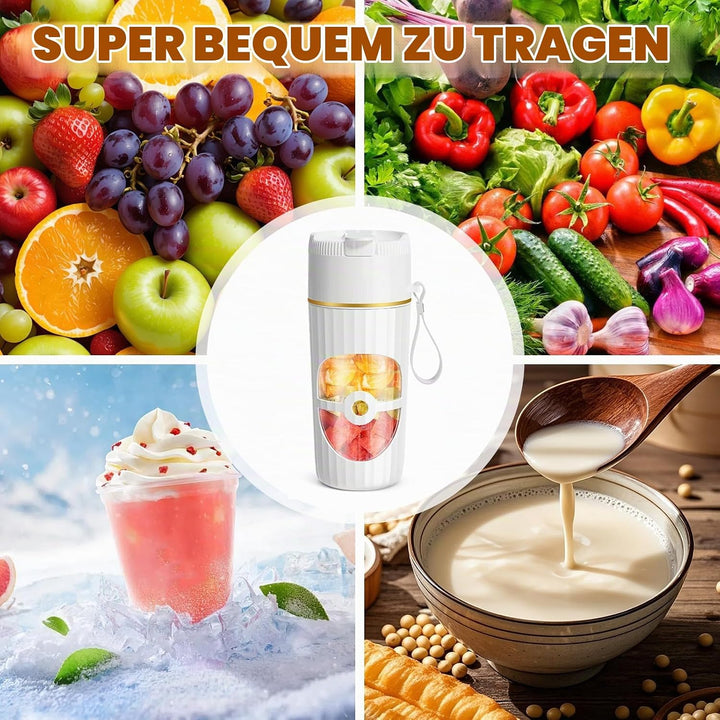 Tragbarer Mixer Smoothie Maker 400ml, Mini Standmixer mit 10 Edelstahlklingen, USB-C Wiederaufladbar