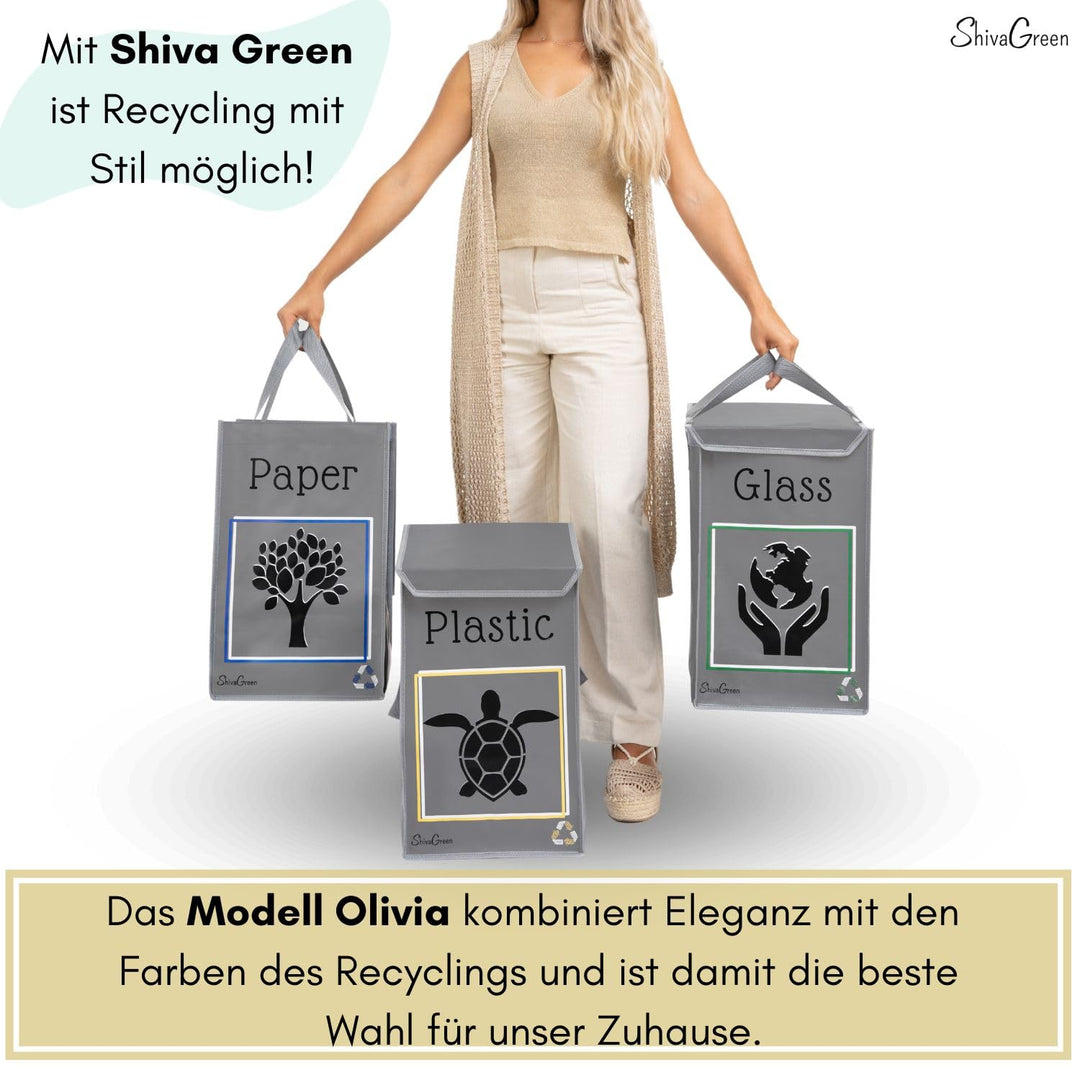Shiva Green Mulltrennsystem 3fach Recycling System Pfandflaschen Sammelbehälter Papiermülleimer aus
