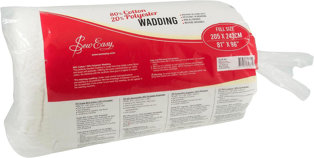 Sew Easy NLW.203 Wattierung, Baumwollmischung, 205.7 x 243.8cm 81 x 108” 205.7 x 243.8cm\ 81 x 108”