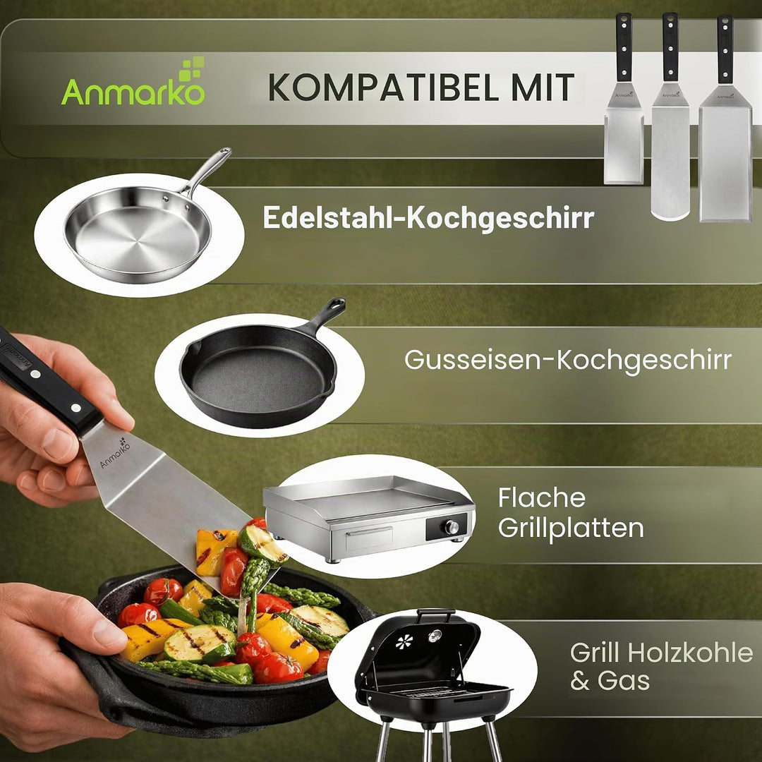 Exklusives Grillwender Set aus hochwertigem Edelstahl - BBQ Grillset in erstklassiger Qualität für H
