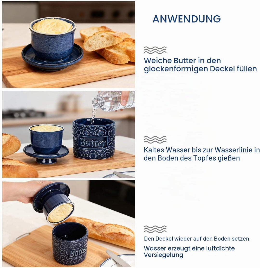 Keramik Butterdose, französische Butterdose, keramische butterglocke mit Deckel, butterdose wasserge