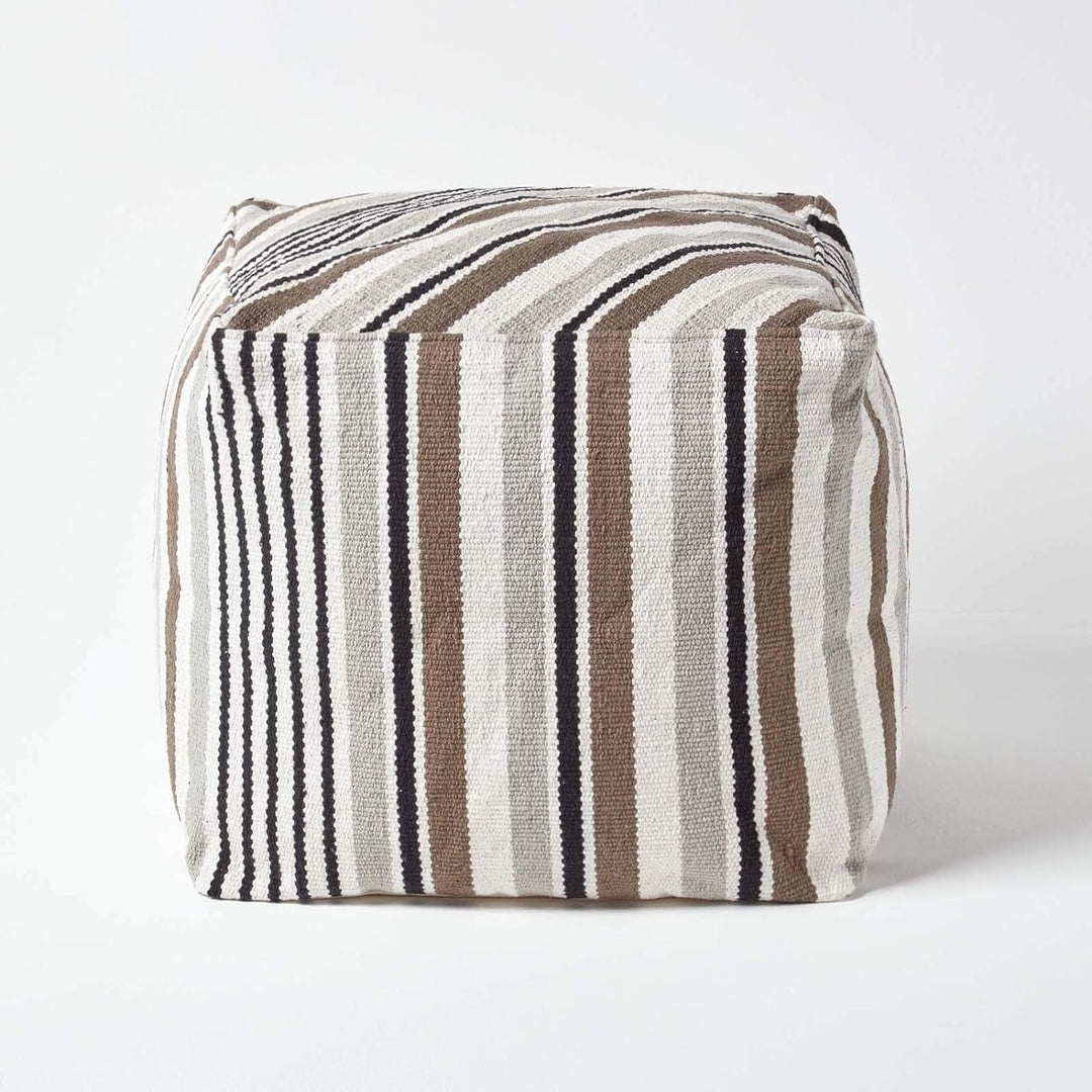 Homescapes Moderner Sitzwürfel Pouf Sitzkissen Selam grau weiss gestreift skandinavisches Design 40