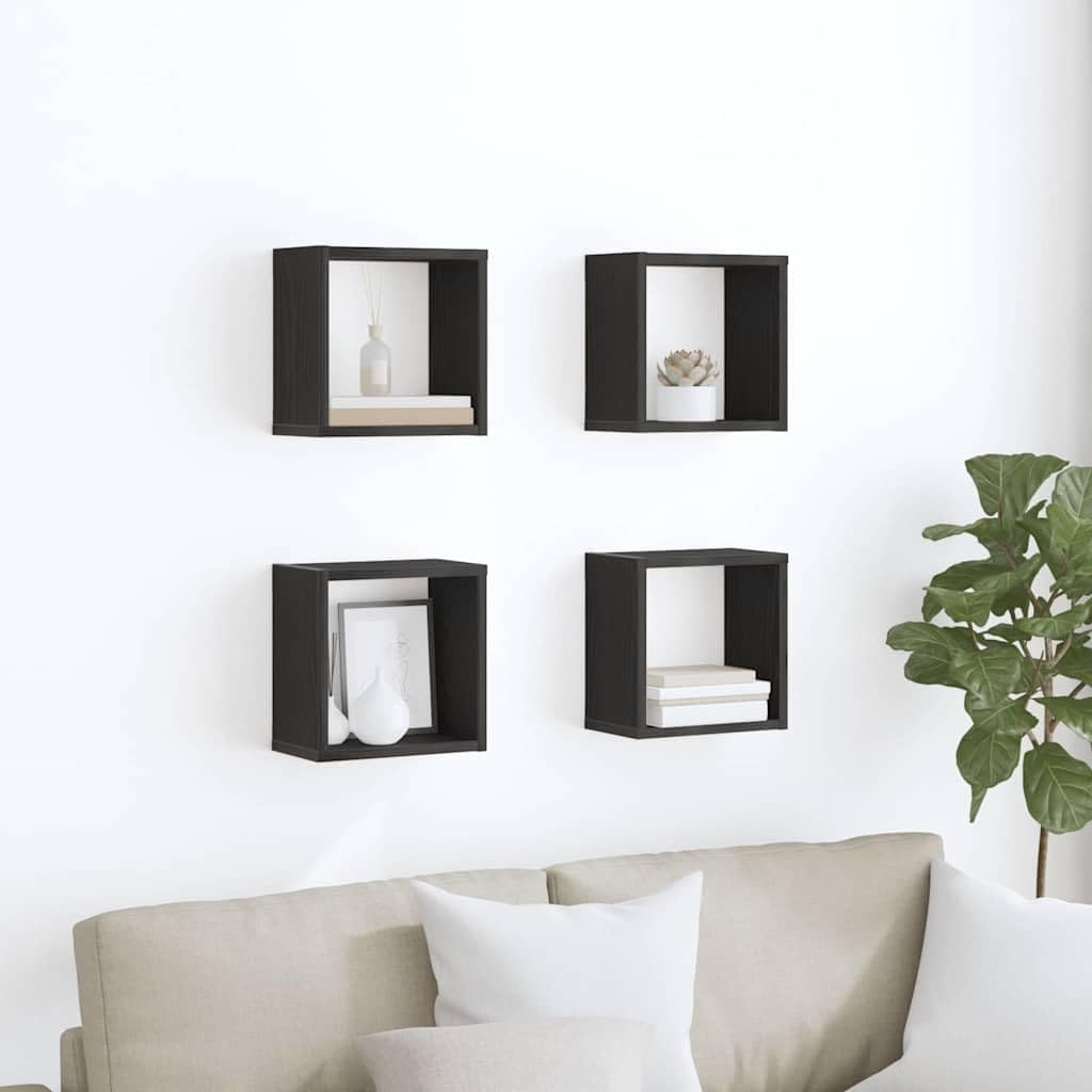 vidaXL Wandregale mit Regal Schwarz Eichen-Optik Holzwerkstoff, Moderne rechteckige Wandregal, aus H