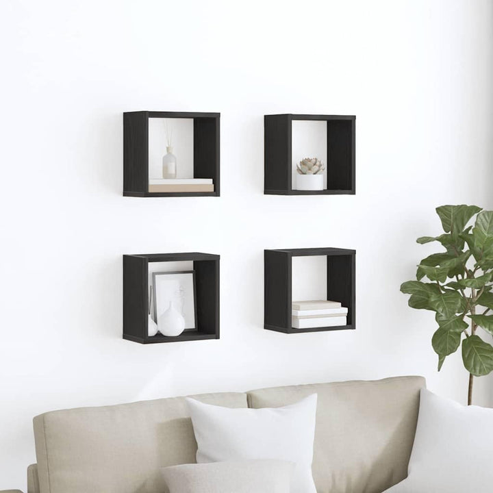 vidaXL Wandregale mit Regal Schwarz Eichen-Optik Holzwerkstoff, Moderne rechteckige Wandregal, aus H