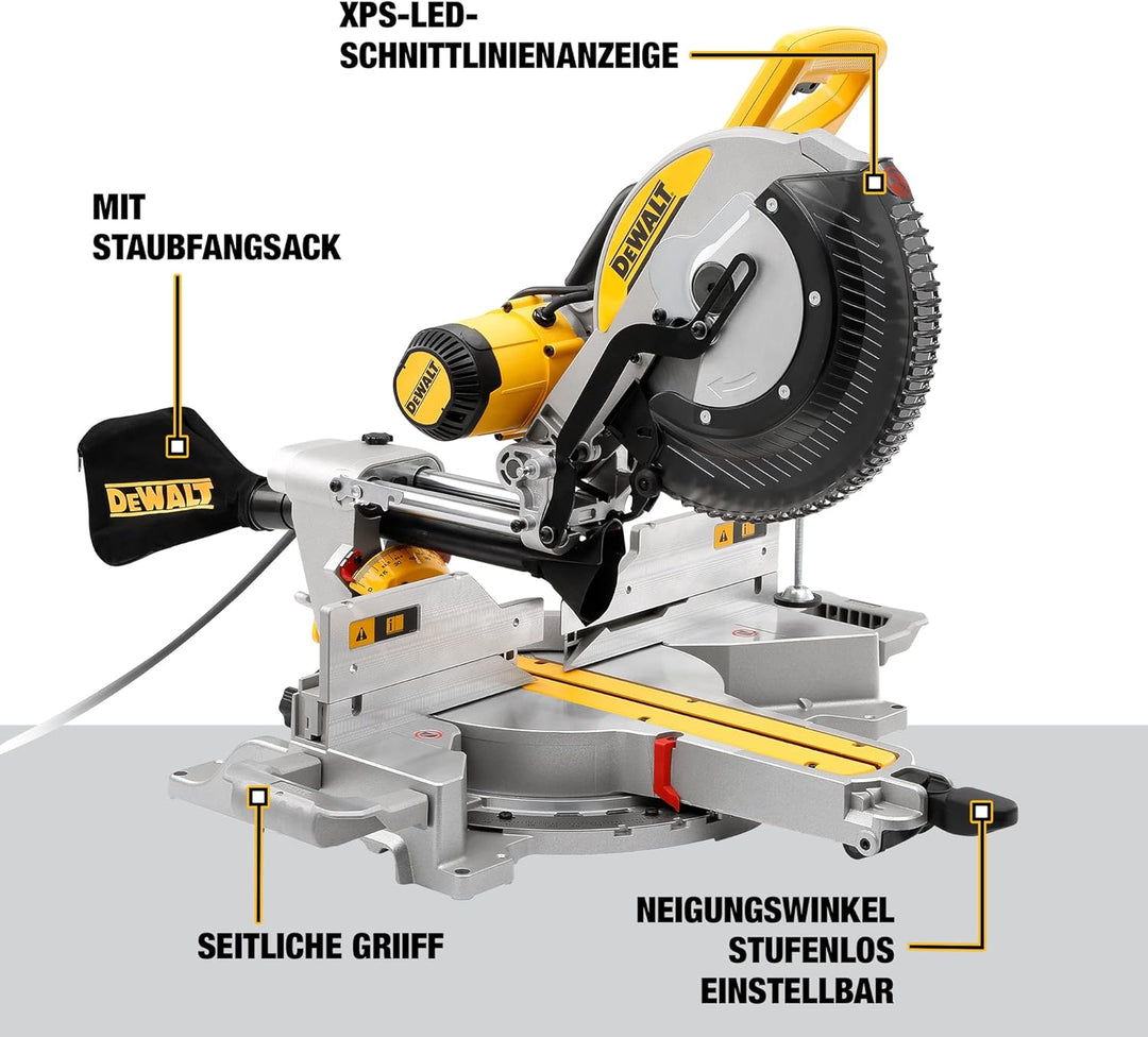 DEWALT Paneelsäge 1675W DWS780 inkl. Zubehör – Mit 305x30 mm HM-Sägeblatt ideal für den Innenausbau