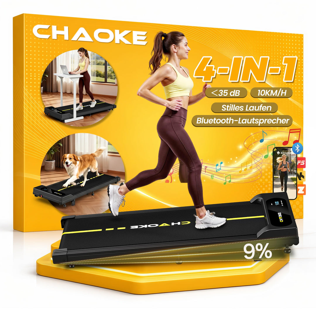 CHAOKE Walking Pad mit Steigung 9%, 1-10 km/h Laufband für Zuhause mit APP, 2.75HP Walking Pad Cardi