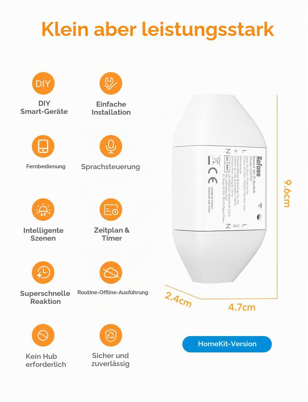 Refoss WLAN Schalter funktioniert mit Apple HomeKit, Universal Smart Schalter für Siri, Alexa, Googl