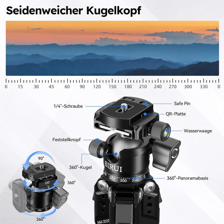 SIRUI AM-203S Mini-Stativ Aluminium Tischstativ mit Flacher Kugelkalotte, Klein mini Tripod Kompakt