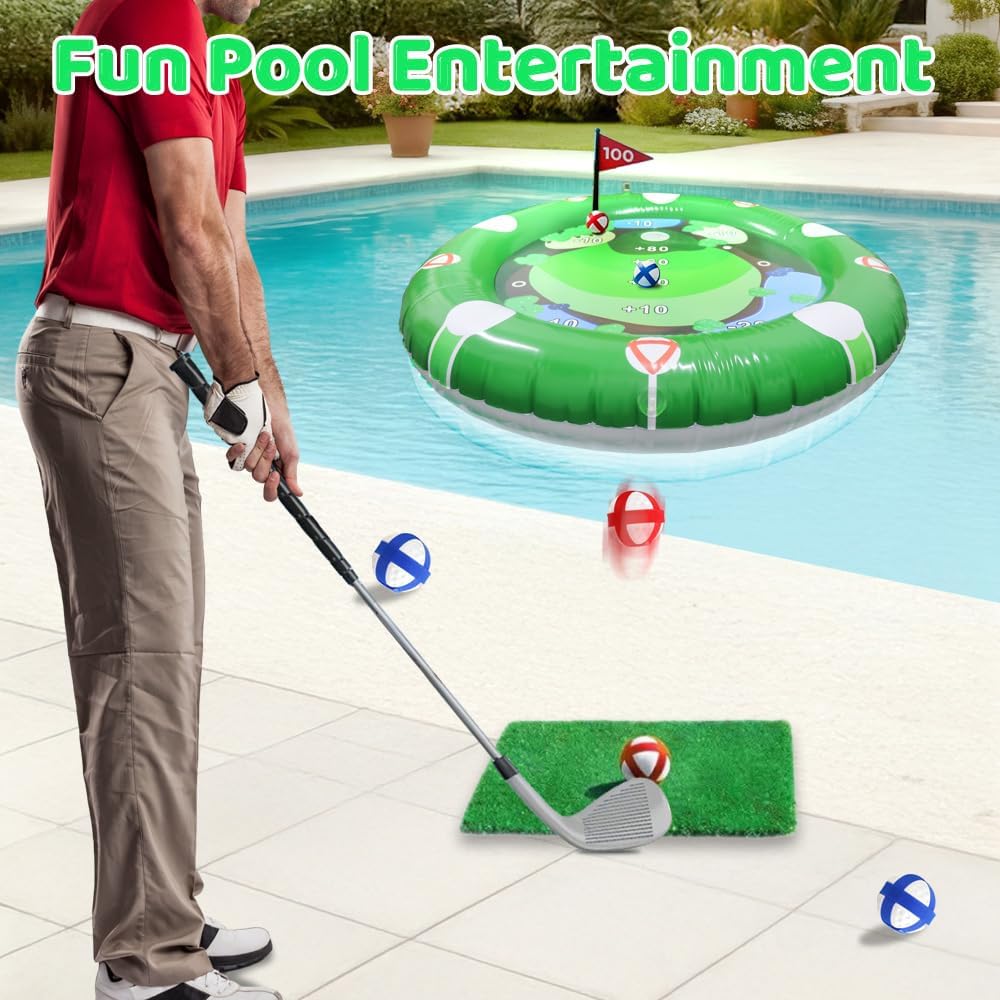 Aufblasbare Pool Spielzeug, Aufblasbares Golf Poolspielzeug, Golf Training Set mit 1 Golfschläger un
