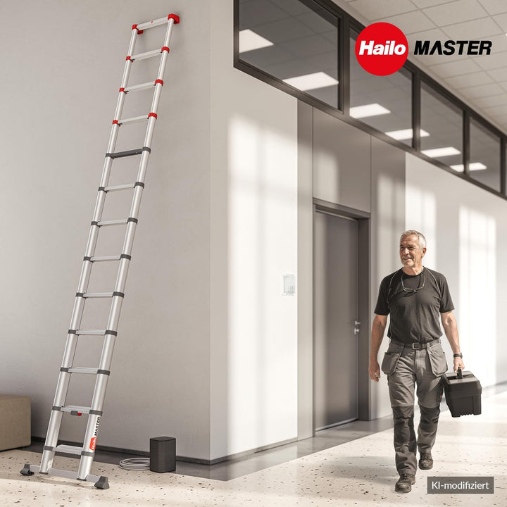 Hailo T100 FlexLine Sicherheits-Teleskopleiter - ausziehbare Leiter aus Aluminium mit bis zu 13 Stuf