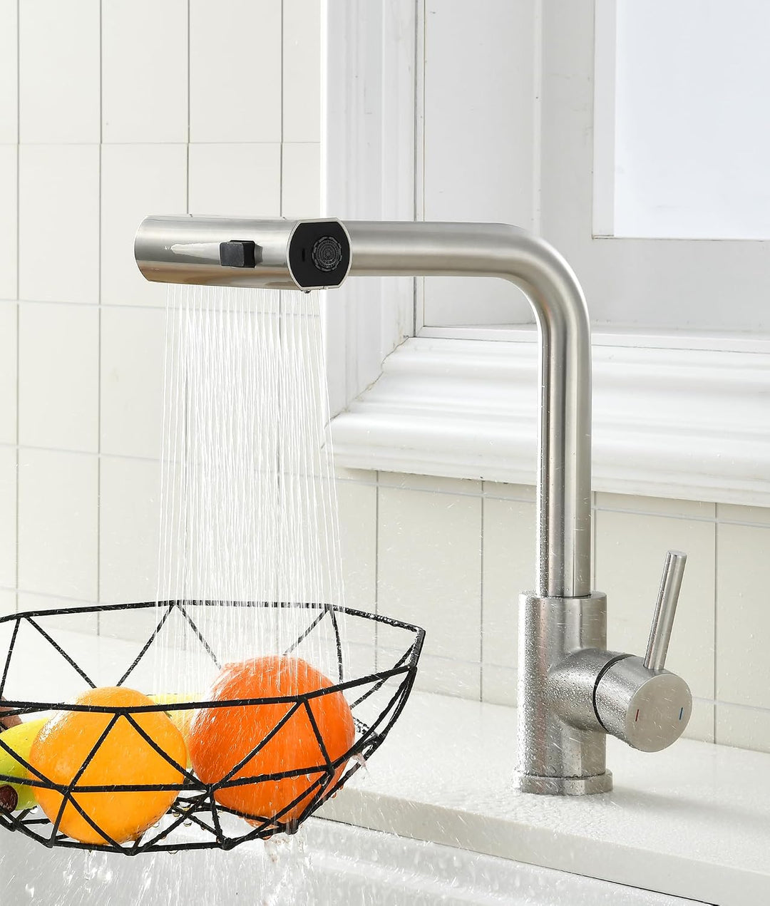 Wasserhahn Küche,Hochdruck Küchenarmatur mit Ausziehbar Brause,Wasserfall Armatur Küche mit 3 Strahl