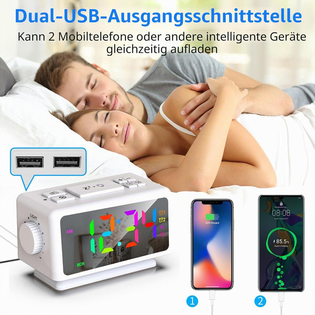 ThreeH Radiowecker RGB Farbe Zeitanzeige 12 Dimmer Lauter Alarm FM Radiowecker für Senioren Kinder 1