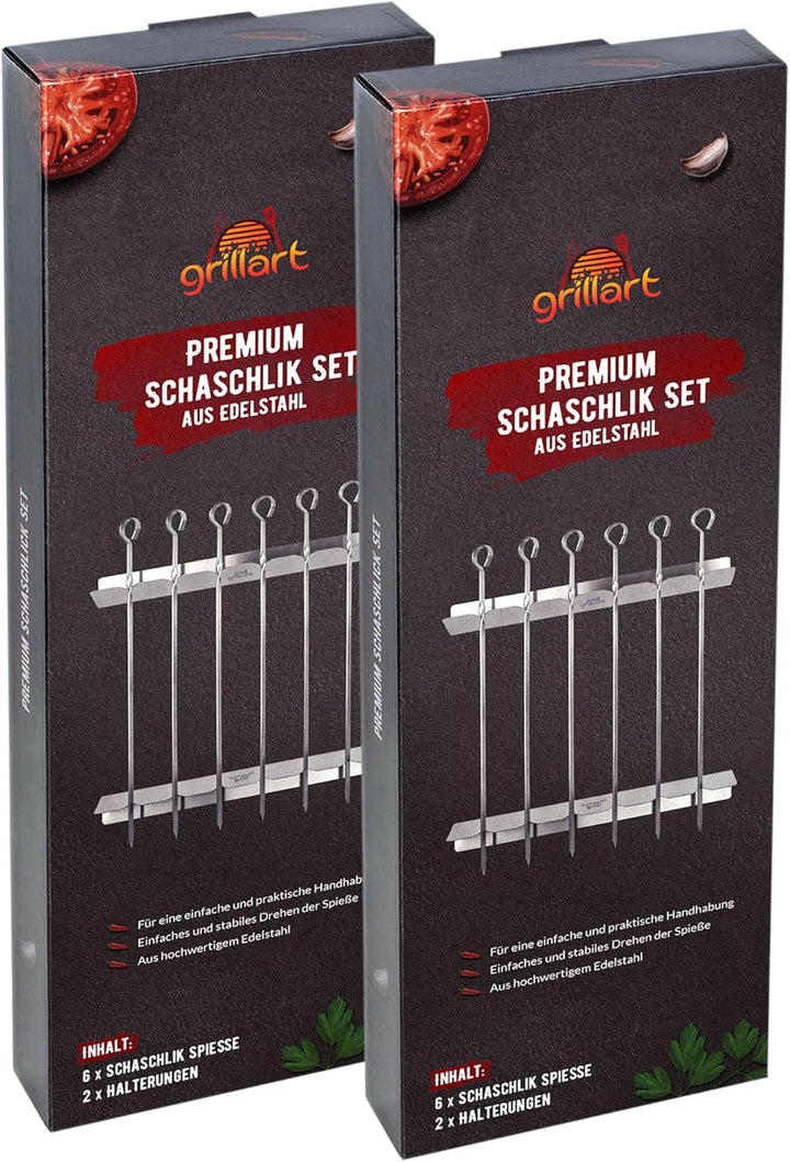 grillart® Premium Schaschlickspiesse aus Edelstahl mit Gestell – Hochwertige Grillspiesse für den Gr