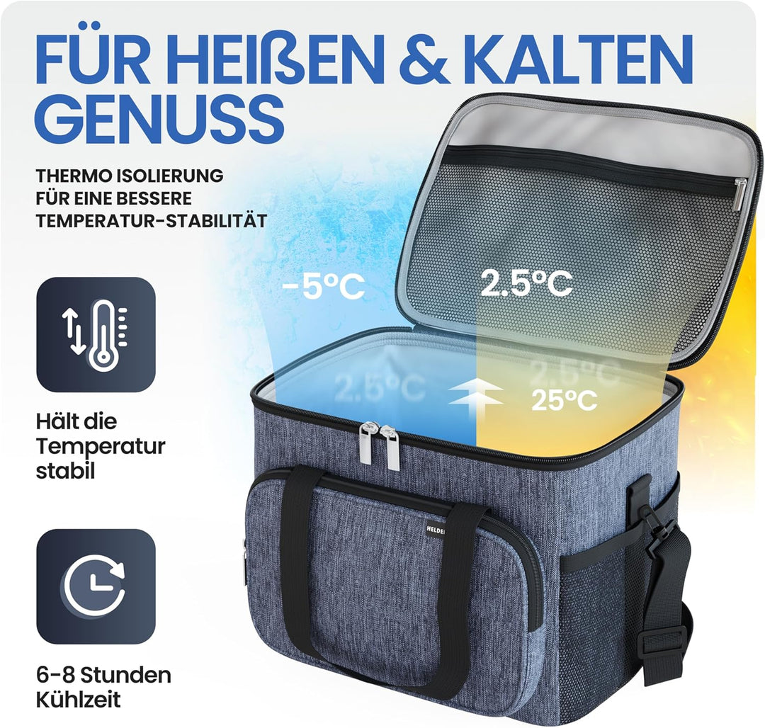 HELDENWERK Kühltasche Gross faltbar - Isolierte Kühlbox Thermotasche auslaufsicher & wasserdicht - P