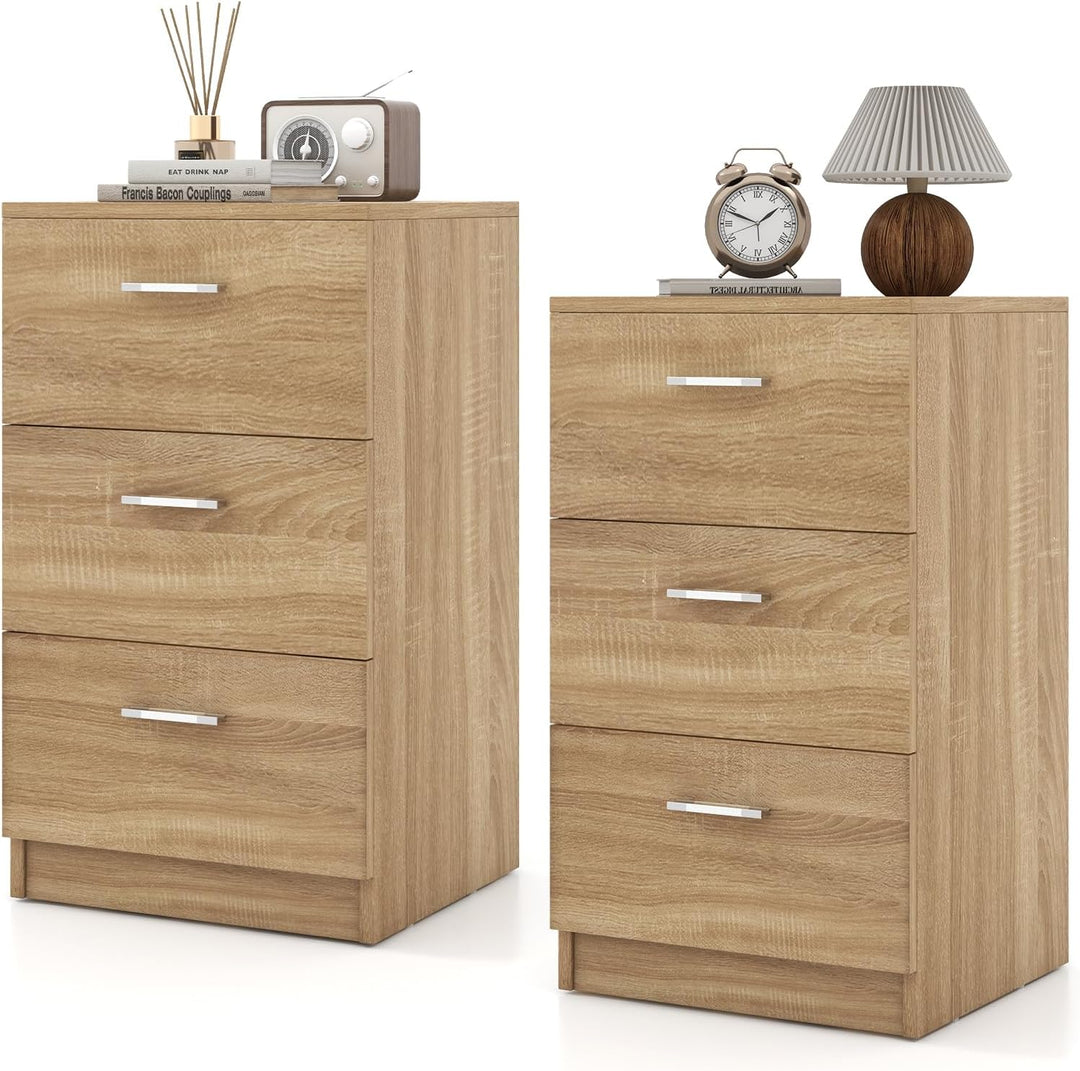 COSTWAY 2er Set Nachttisch mit 3 Schubladen, Nachtschrank für Boxspringbett, Nachtkommode, Nachtkons