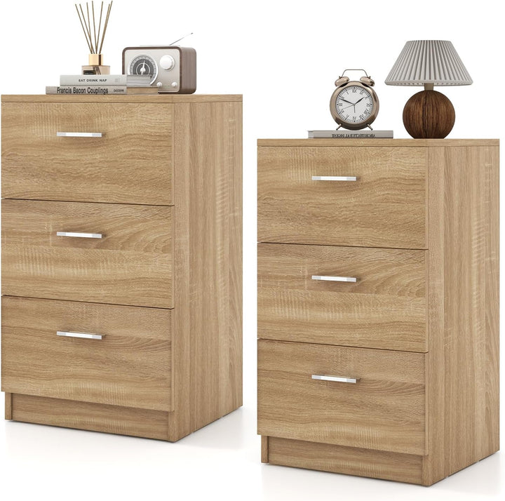 COSTWAY 2er Set Nachttisch mit 3 Schubladen, Nachtschrank für Boxspringbett, Nachtkommode, Nachtkons