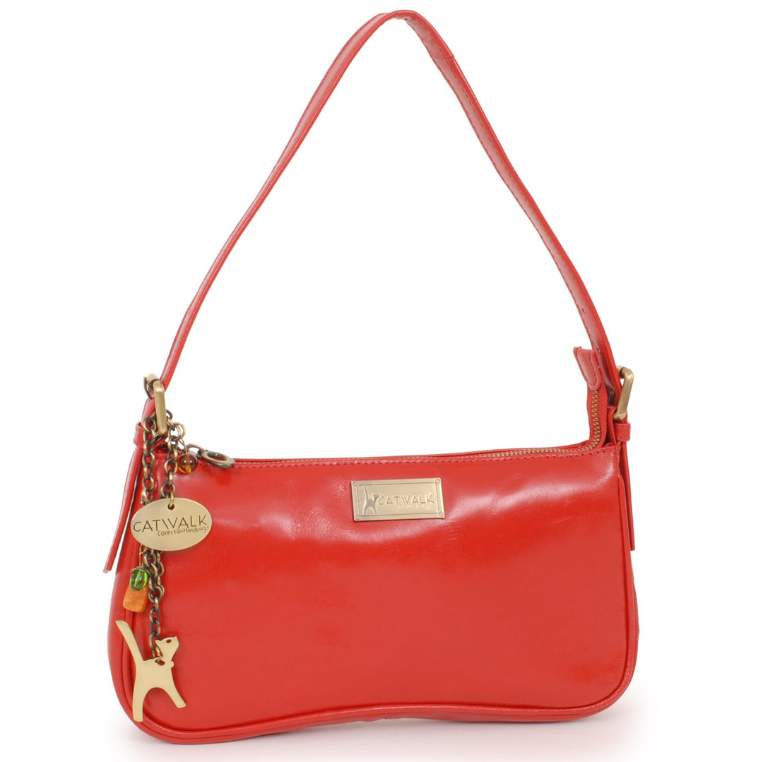 Catwalk Collection Handbags - Klein Damen Schultertasche - Henkeltasche - Leder mit Krokodilprägung