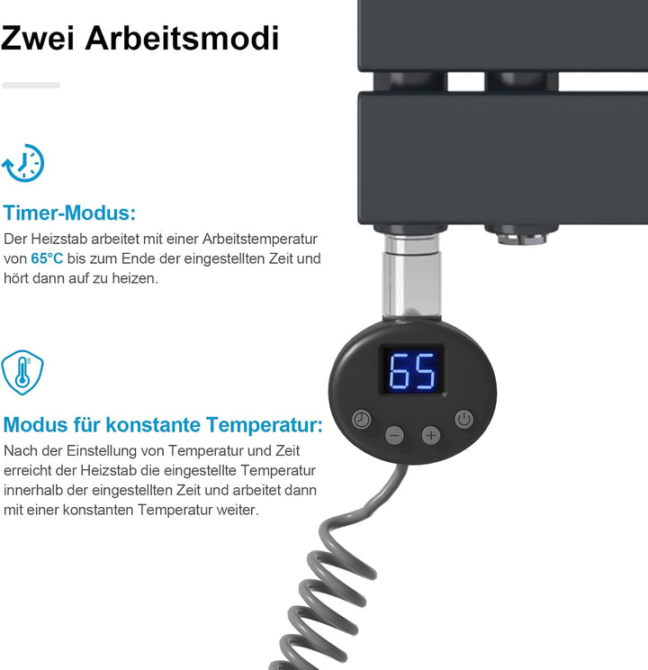 Heilmetz Badheizkörper Elektrisch 1176 x 400 mm,Flach Bad Heizkörper mit Digitalem Thermostat,Elektr