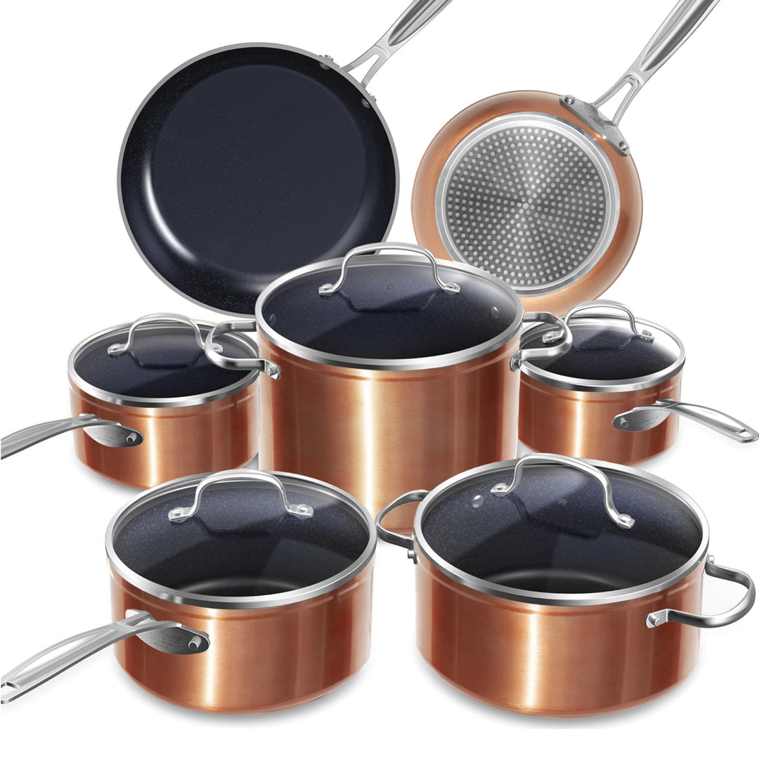 Nuwave Topfsets Pfannenset 12-Teilig Antihaft- Keramik von G10 Duralon Blue, Kochtöpfe mit Topfdecke