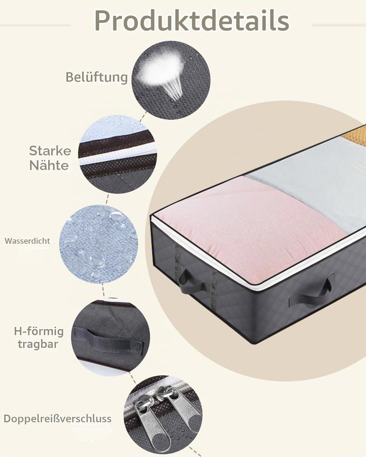4 Stück Unterbett Aufbewahrungsbox mit Deckel 90L Unterbettkommode Kleidung Aufbewahrungstasche,4 Ha