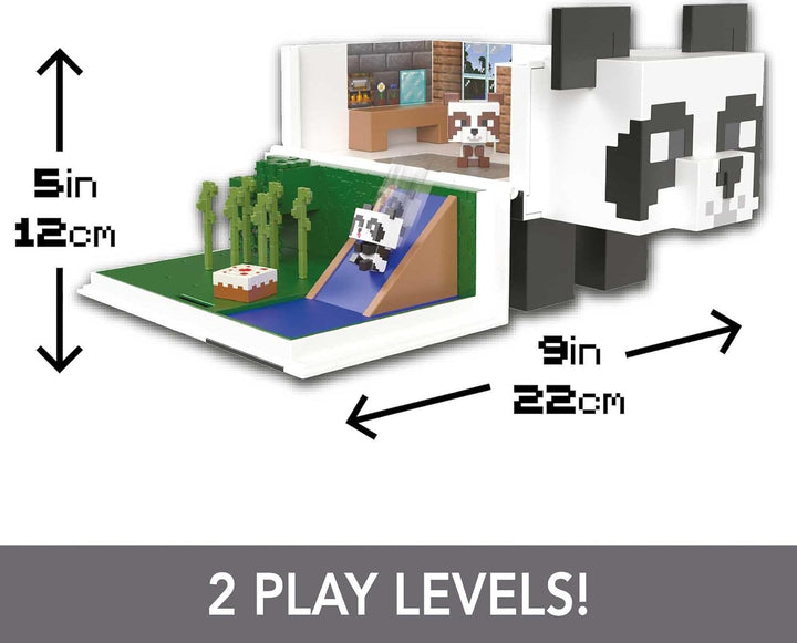 MINECRAFT Mob Head Minis Panda Spielhaus Spielset - 2-etagiges Haus, 2 Panda-Figuren, Wasserrutsche,