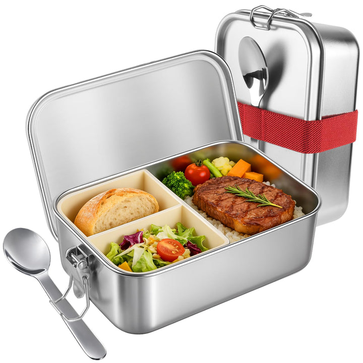 KUOGAS Brotdose edelstahl mit fächern, Auslaufsichere lunchbox mit Löffel 1000ml, Wasserdichte Nachh