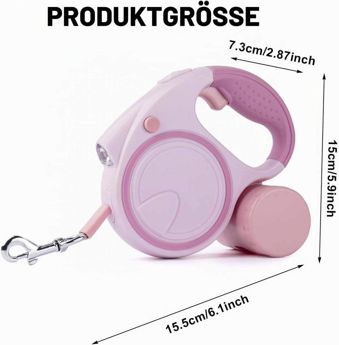 Hundeleine mit LED 5m, Rollleine für Hunde bis 10-25kg, Hundeleine Ausziehbar mit rutschfest Griff,