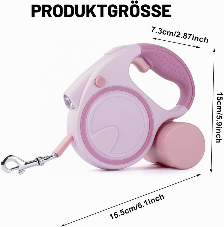 Hundeleine mit LED 5m, Rollleine für Hunde bis 10-25kg, Hundeleine Ausziehbar mit rutschfest Griff,