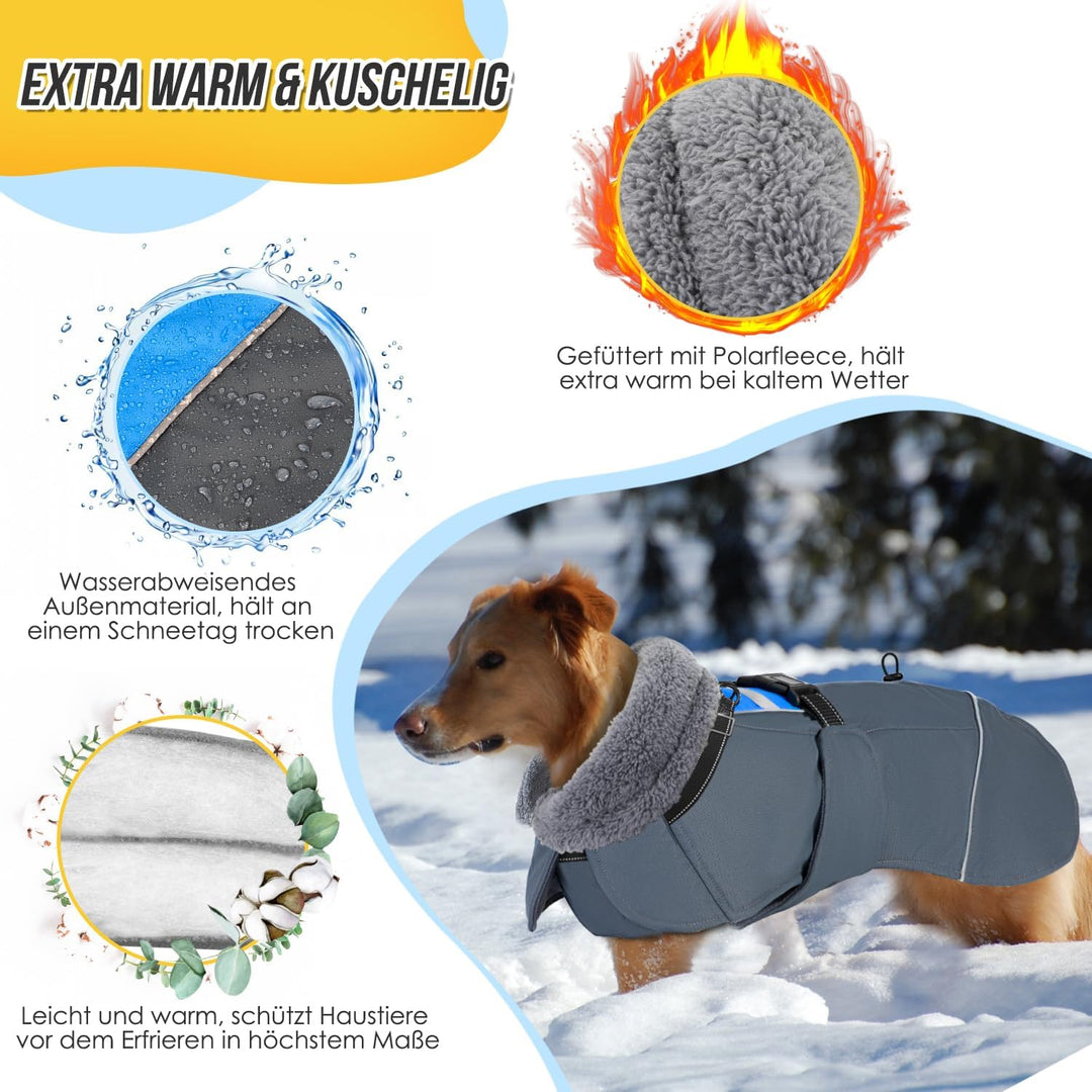 Eyein Hundemantel Winter für Grosse Hunde, Wasserdicht Hundejacke mit warmem Fleecefutter und Halsba
