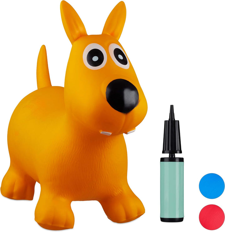 Relaxdays 10024990_48, gelb Hüpftier Hund, inklusive Luftpumpe, Hüpfhund bis 50 kg, Hopser BPA frei,
