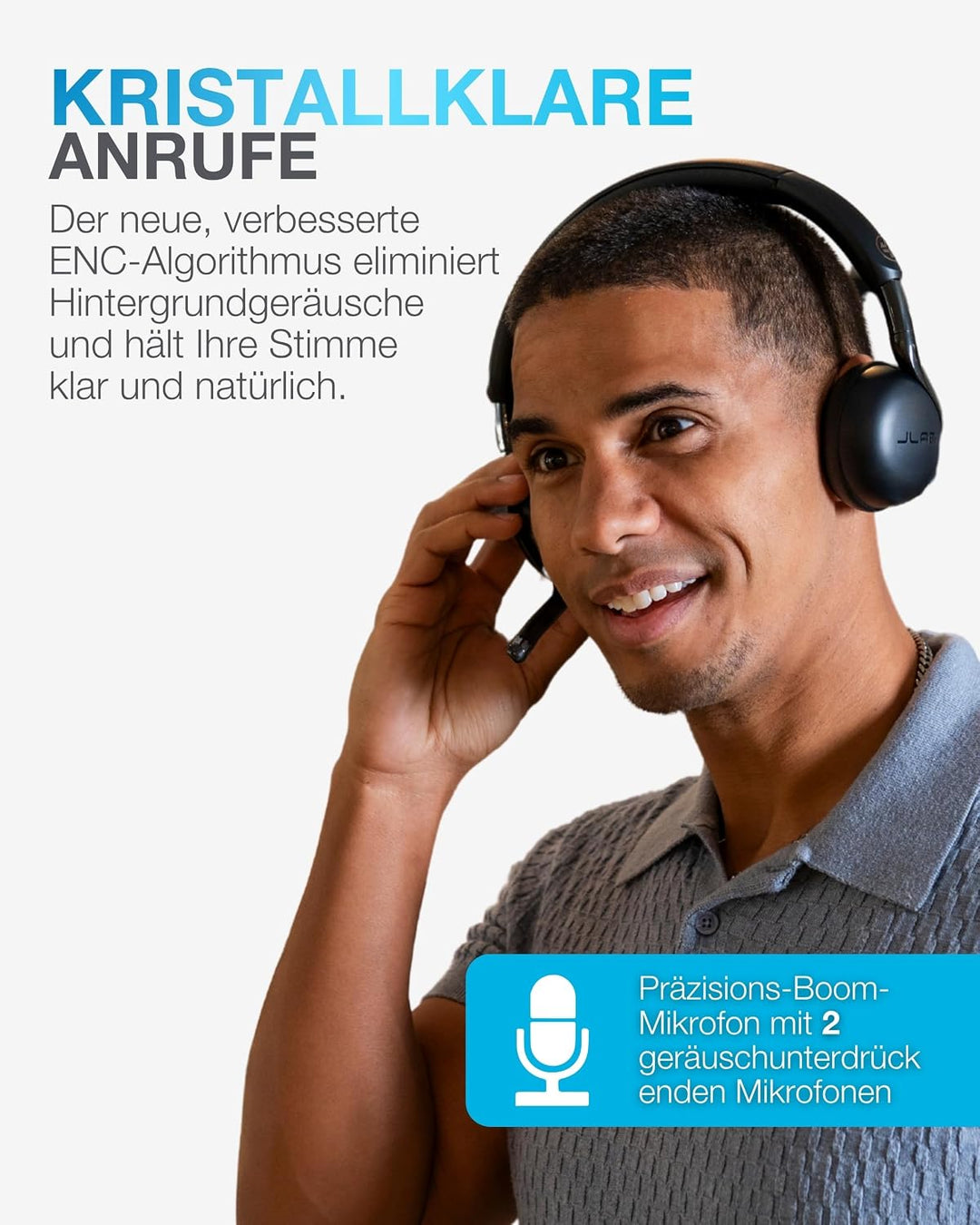 JLab Go Work 3 Bluetooth Headset mit Mikrofon - 70+ h, On-Ear, 18 Stück | USB-C Dongle, Geräuschunte