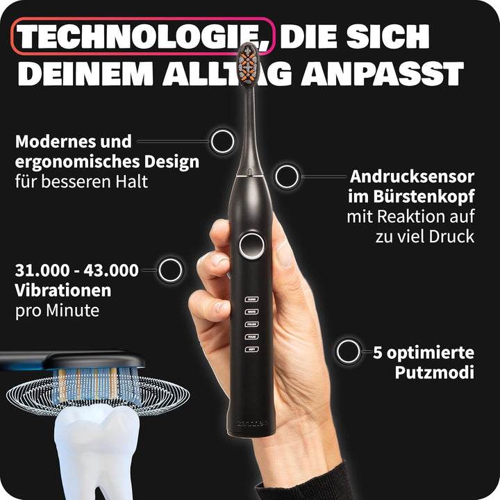 Zahnheld® Super-Set, elektrische Schallzahnbürste GERO + Munddusche AQUADENT | inkl. Bürstenkopf & R