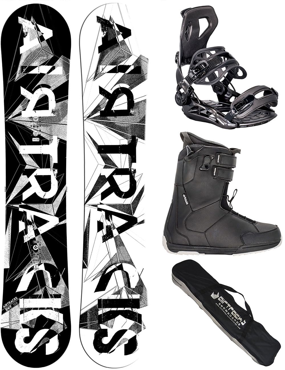 Airtracks Herren Snowboard Set Freestyle Freeride Board BWF Camber Wide + Snowboard Bindung Master +