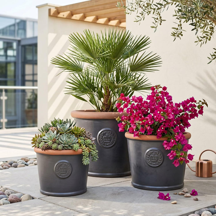 Pflanzgefäss Blumentopf Übertopf Krone Steinzeug glasiert Weiss Grau Türkis 34cm 45cm absolut Frostf