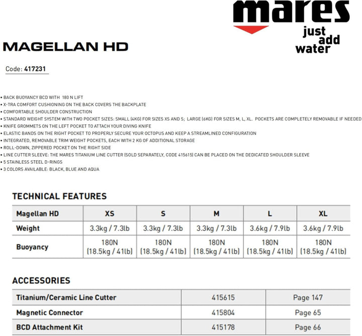 Mares BCD Magellan HD XL Schwarz/Blau, XL Schwarz/Blau