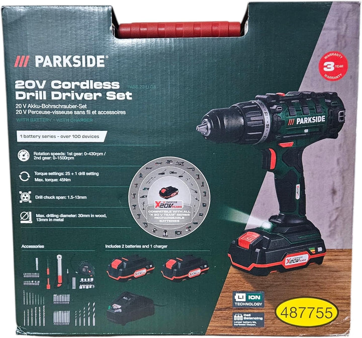 PSIDE PARKSIDE® 20V 2in1 Akku Bohrschrauber Set »PABS 20-Li G8«, mit 2 Akkus, Ladegerät, Zubehörset,