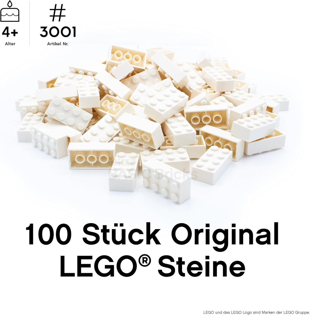 Lego Steine Classic, Weiss, 2x4 Bausteine, 100 Stück - Einzelteile Starterset, Lego Zubehör und Erwe